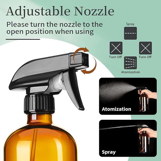 GIVAMEIHF 8oz Amber Glass Spray Bottles,6 Pack Glass Spray Bottles Refillable Empty Bottle with Adjustable Nozzle,Spray Bottle for Essential Oils,Cleaning Solutions,Pets,Hair Mister,Gardening