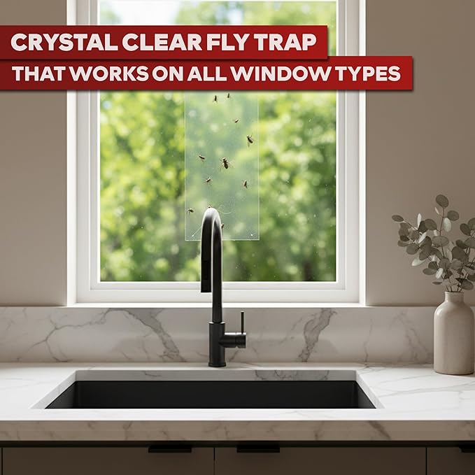XFasten Window Fly Traps Sticky Clear 50-Pack Fruit Fly Traps for Indoors Sticky, Residue-Free, Odorless, Discreet Adhesive Indoor Catcher for Fruit Flies Houseflies, Gnats on Windows Kitchen Garage