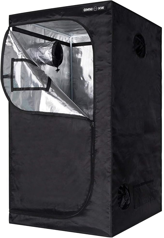 OmniHW Heavy Duty 1680D Grow Tent 48" x 48" x 80", 100% Reflective Mylar Professional Indoor Growing Tents with Observation Window and Removable Floor Tray for Indoor Hydroponic Plant - 4' x 4'