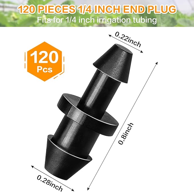 Gardrip Drip Irrigation End Plug: 120 Pack Barbed End Cap Irrigation Parts Fit for 1/4 Inch Drip Tubing Line Closure for Garden Lawn System