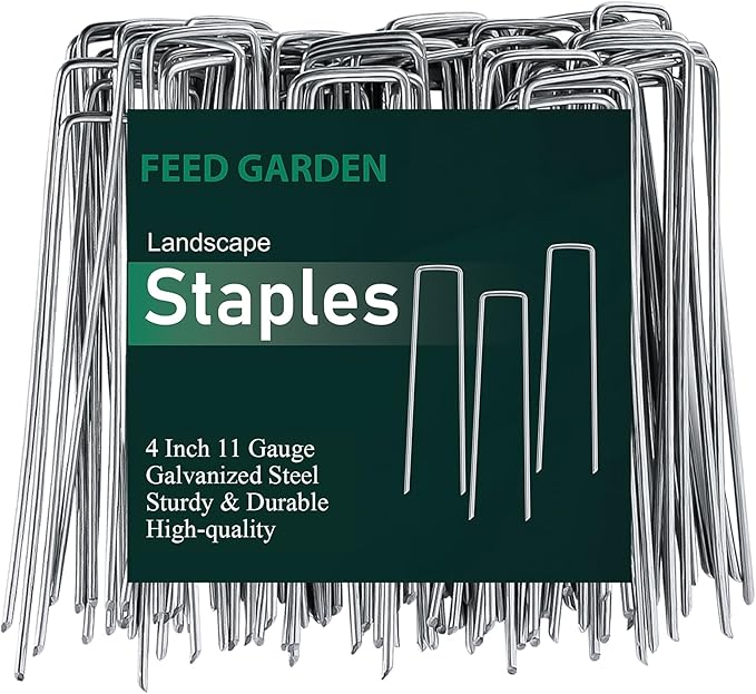 FEED GARDEN 4 Inch 200 Pack Hot-dip Galvanized Landscape Staples 11 Gauge Anti-Rust Garden Stakes Landscaping Fabric SOD Pins Yard Stakes for Weed Barrier Fabric