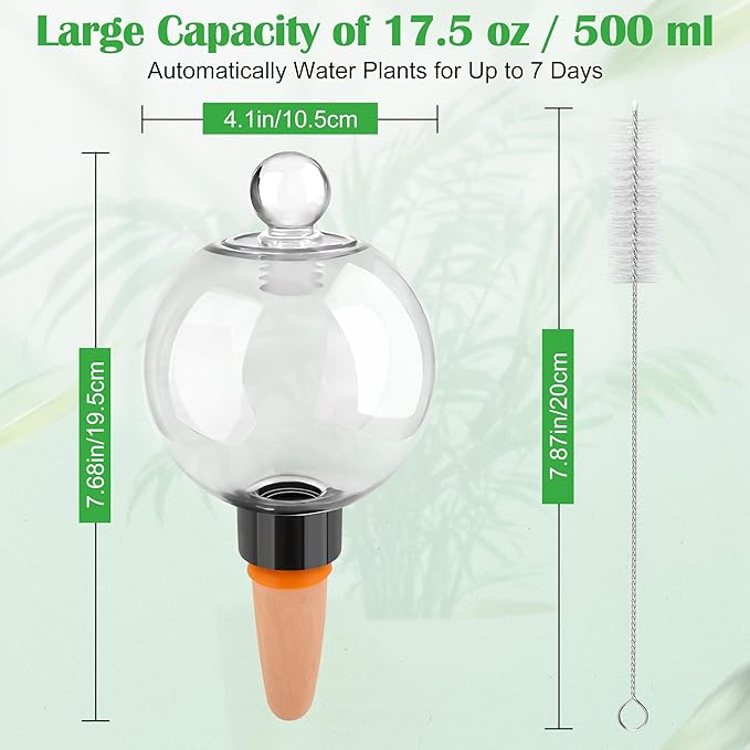 Coitak 4 PCS Plant Self Watering Globes with Covers, Brush, Plastic Plant Watering Devices System Slow Release, Automatic Self Watering Planter Insert for Plant Indoor Outdoor
