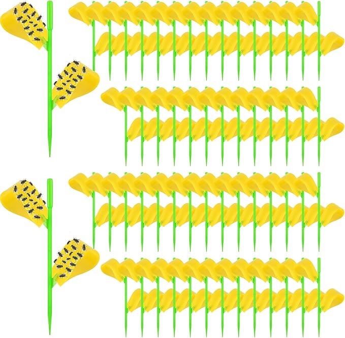 Fruit Fly Traps, 60 Pack Yellow Stick Traps, Fungus Gnat Traps, Plant Fly Stickers for Indoor and Outdoor Use Protect The Plant