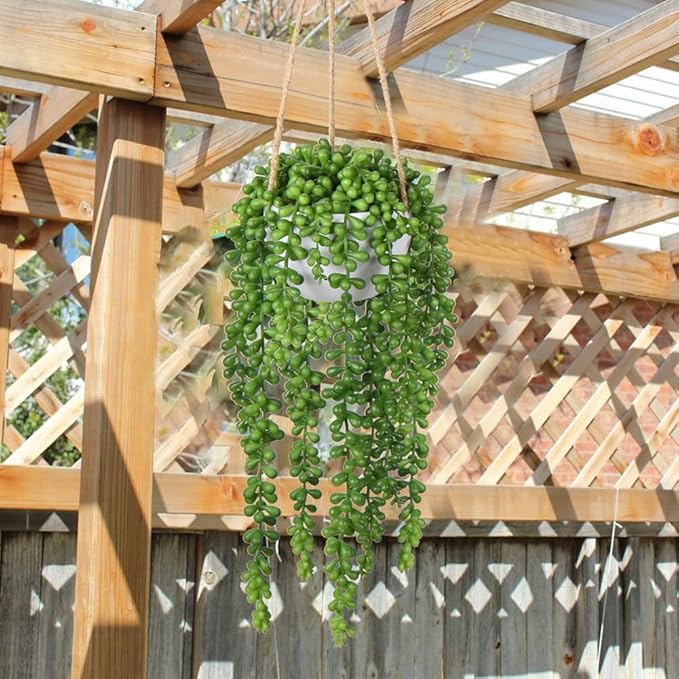 plants Fake Hanging with Pot, 14'' Faux String of Pearls Succulent Greenery Artificial Hanging for Indoor Home Office Farmhouse Bathroom Wall Shelf Decor - Green