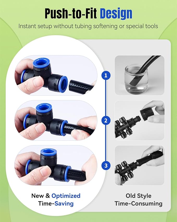 Pawfly 15 Pcs Quick Connect 1/2" Drip Irrigation Tee Fittings for 1/2 Inch Irrigation Tubing (1/2" ID x 0.62-0.63" OD), Push-to-Fit 3-Way Tee Connectors, Anti-Leak Drip Irrigation Parts