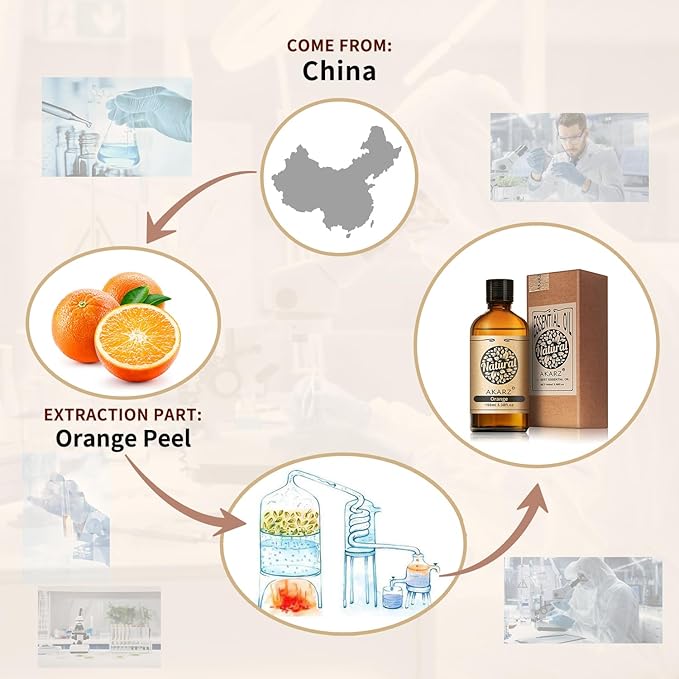 AKARZ 100ml Orange Essential Oil Natural Orange Oil Pure for Candle Making,DIY Skincare Products Massage,Home Spa Relaxation