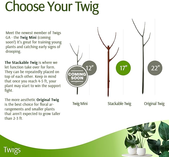 Twigs GA - Stackable Plant Support Stakes, Indoor & Outdoor Houseplant Stem Support, Garden Accessories, Durable Trellis Alternative for Climbing & Potted Plants - Begonia Red, 3 Pack, 17" L