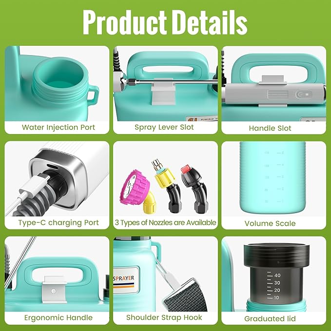 Battery Powered Sprayer 1.8 Gallon, 2025 Upgraded Electric Weed Sprayer with Pump, Battery Indicator, Rechargeable Handle,4 Mist Nozzles,23.6" Retractable Wand,Shoulder Strap, for Lawn&Garde