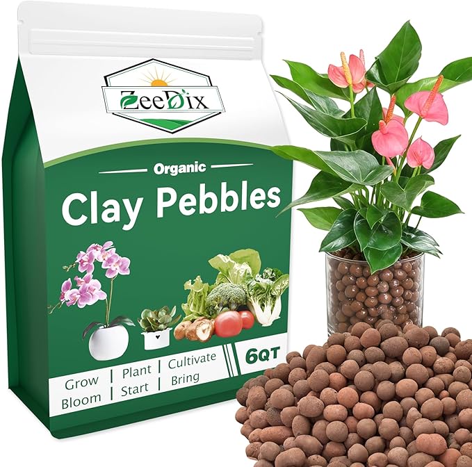 Zeedix 6QT Leca Clay Pebbles for Plants, 4mm-16mm Clay Balls Hydroton Leca Balls for Hydroponic Growing Gardening Orchids Drainage Decoration Aquaponics
