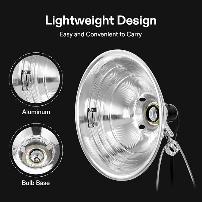 VIVOSUN Clamp Lamp Light with Detachable 8.5 Inch Aluminum Reflector up to 150 Watt E26 Socket (No Bulb Included), 6 Feet Cord, UL Listed, Pack of 2