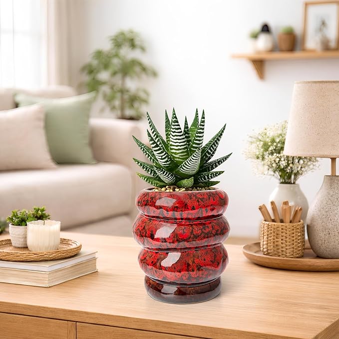 Ceramic 5 inch Plant Pot - Planter for Indoor Plants with Drainage Hole, Flower Pots for Orchid, Succulent,Outdoor Plants, Modern Glaze Planters for Home Office Decor Gift
