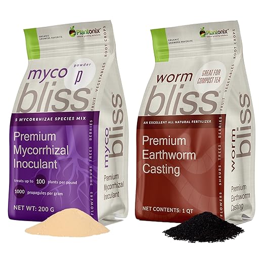 Worm Bliss (1 Qt) + Myco Bliss Powder (200 g) - Mycorrhizal Fungi Inoculant & Organic Worm Castings for Plants - Mycorrhizae for Plants - Earthworm Castings Organic Fertilizer - Mycorrhizal Inoculant
