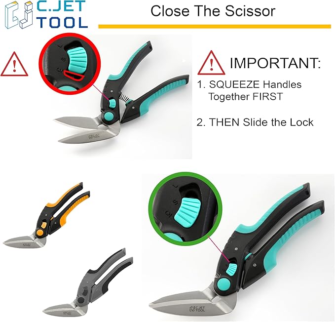C.JET TOOL 10" Heavy Duty Scissors - Carpet Cutter, Industrial Multipurpose for Cardboard, Leather, Pruning, Gardening - Professional Soft Grip Stainless Steel (Black)