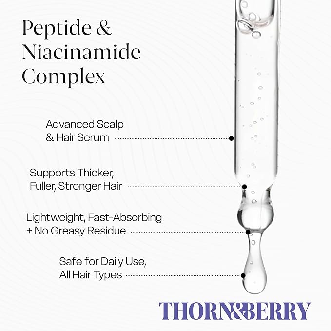Scalp Serum For Thinning Hair & Density Booster | 3 Key Peptides | Thicker Fuller Hair Thickening Serum With Rosemary Oil, Topical Caffeine, Saw Palmetto, Biotin, Peppermint | Strengthening Treatment