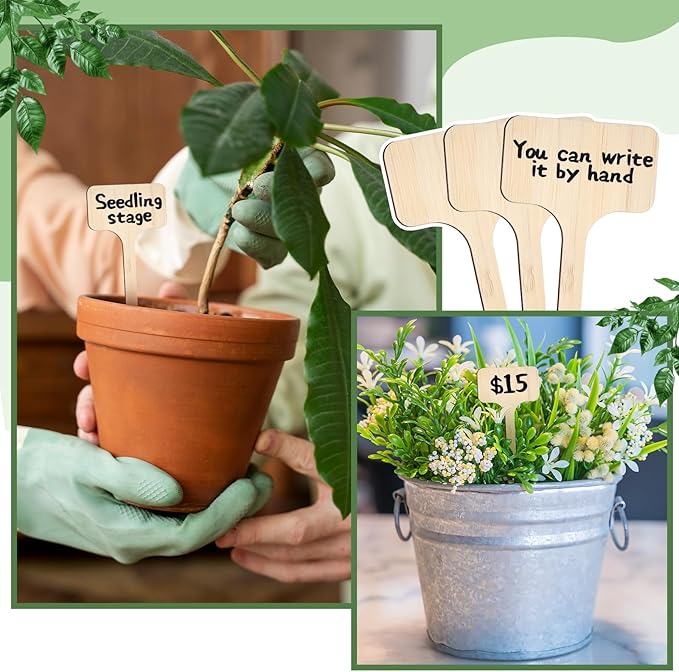 Thinp 20 Pcs T-Type Plant Labels, Bamboo Garden Labels Long Wooden T-Shape Plant Name Tags Garden Markers Sign-Plant Name Stakes for Seedling Vegetable Flowers Planting (6 X 18 cm)