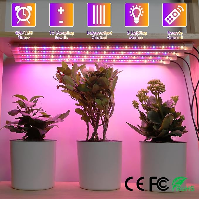 Felibeaco Plant Grow Lights Strip for Indoor Plants Full Spectrum,216 LEDs Plant Lights Bar for Indoor Growing with Timer, Indoor Plant Grow Lamp for House Plants with 3 Lighting Mode/10 Dimmable
