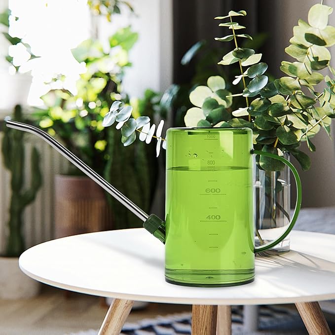 Small Plastic Watering Can - for Home Garden - with Long Spout - 1/4 Gallon - 34 Oz - Green