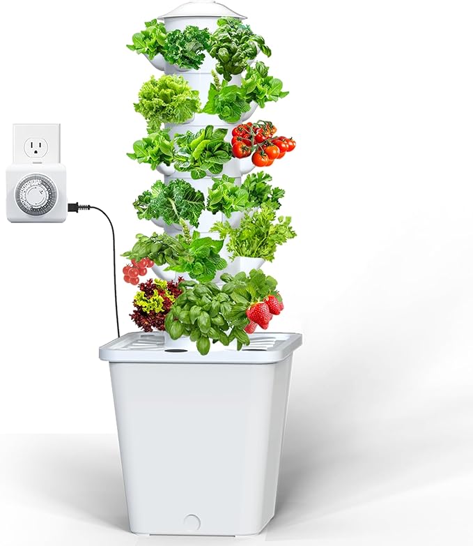 Hydroponics Growing System, 30-Plant Indoor Hydroponic Tower with Pump System, Plants Germination Kit, Smart Aeroponic Herb Garden, Vertical Hydroponic System for Gardening Lover (No Seed)