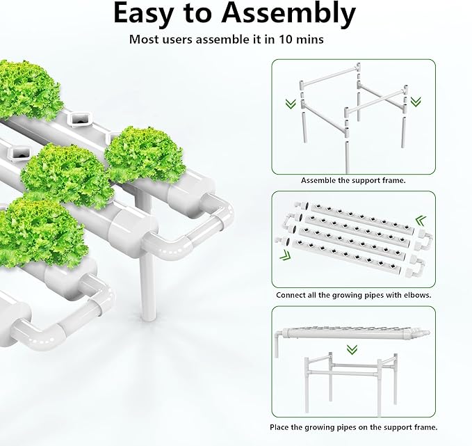 NFT Hydroponic Growing System Kit - 36 Plant Sites | Food-Grade PVC-U Pipes | Indoor/Outdoor Gardening with Auto Water Pump & Timer | Ideal for Leafy Greens, Lettuce & Herbs