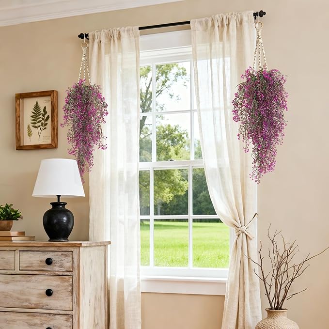 RECUTMS Artificial Hanging Leaves Plants 6Pcs Indoor Fake Flower Swags Faux Vines Ivy Leaves Plastic Greenery Resistant Plastic for Wall Wedding Party Porch Garden Decoration(Fuchsia)