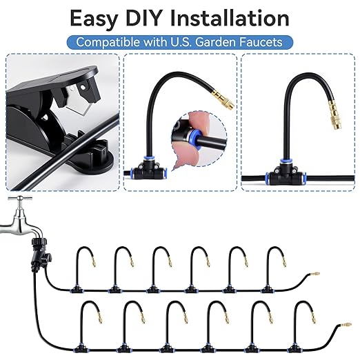 100FT Drip Irrigation System,Garden Watering System with 17 Copper Nozzles&1/4" Tubing, 360° Adjustable Irrigation System for Garden,Automatic sprinklers for Yard,Raised Beds&Greenhouse