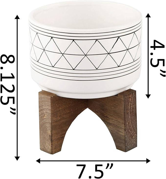 Flora Bunda 7 Inch White Black Line GEO Ceramic ON Stand Mid Century,7" White/Black Line