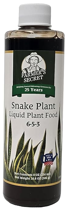 Farmer’s Secret - Snake Plant Liquid Plant Food - Strengthen Roots and Encourage Growth - for Indoor and Outdoor Plants - Long-Lasting Formula - 8 OZ