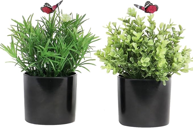7" H Fake Plants Indoor 2 Pack Small Artificial Plants,Topiary Greenery Mini Potted Plants for House Office Tabletop Decoration