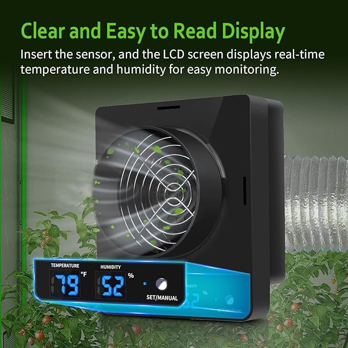 4-Inch Grow Tent Inline Duct Fan, Automatic Temperature & Humidity Sensing Control, Ventilation System for Grow Tents, Greenhouses