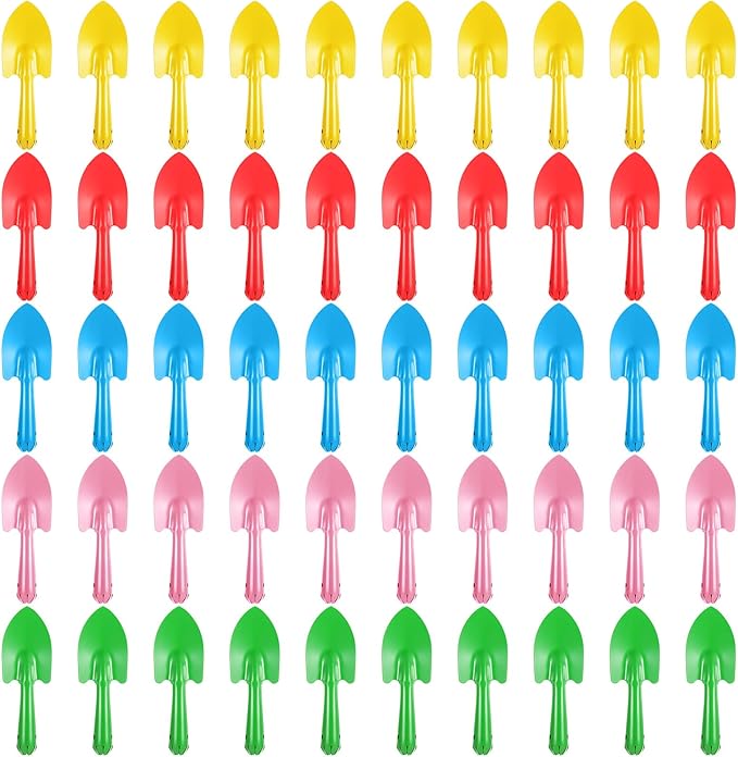 50 Pcs Mini Colorful Metal Hand Shovel 7.87 x 2.56 Inch Mini Trowel Set Garden Tools Small Garden Shovels for Digging Gardening Soil Planting Transplanting Women Men, 5 Colors