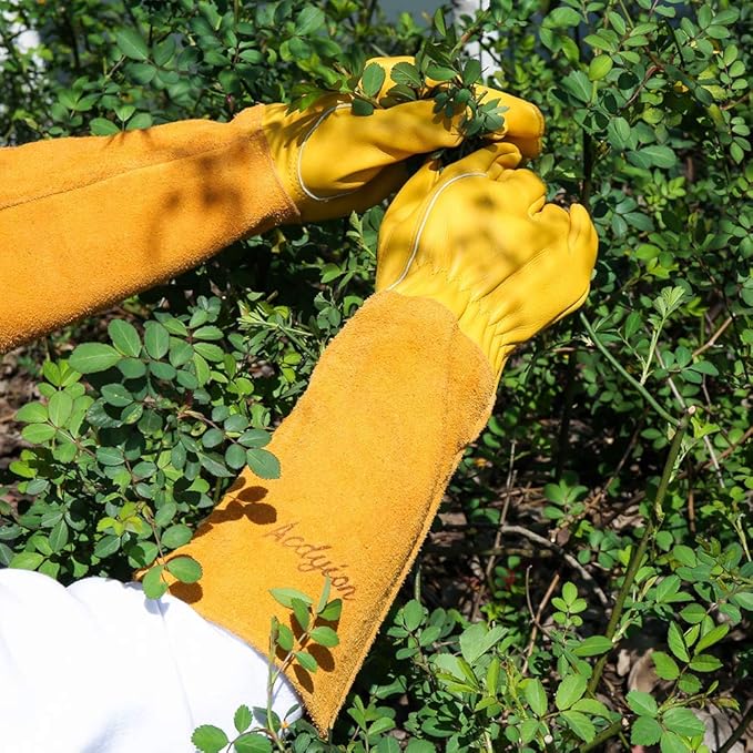 Acdyion Thorn Proof Gardening Gloves for Men & Women, Long Cowhide Leather Rose Pruning Gloves with Forearm Protection, Puncture Resistant Gauntlets for Cacti, Blackberries & Yard Work(yellow,Medium)