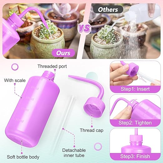 Valchoose 500ml Premium Eyelash Water Bottle for Extensions, 16oz Lash Rinse Bottle No Need to Squeeze Hard, Easy to Carry Tattoo Squeeze Bottle for Eyelashes, Cleaning(Translucent Purple)