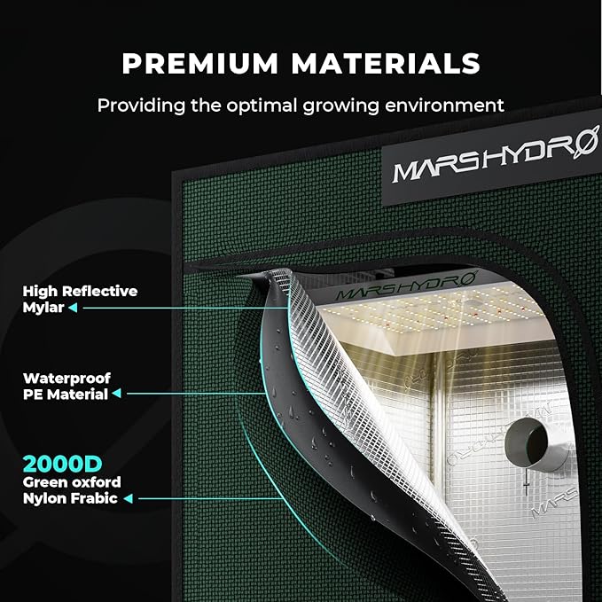 MARS HYDRO 4x4 Grow Tent Pro,48"x48"x80" 2000D Thickened Polyester Canvas & High Reflective Mylar,Larger Observation Window,Controller & Socket Hanger,for TSW2000/FC4800/FC-E4800 Indoor Plant Growing