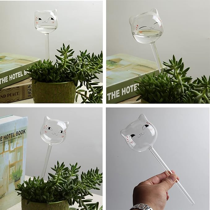 3 Pack Plant Waterer Self Watering Globes, Cute Cat Transparent Mini Durable Clear Glass Aqua Bulbs for Indoor, Automatic Plant Watering Devices, Gifts for Family and Friends