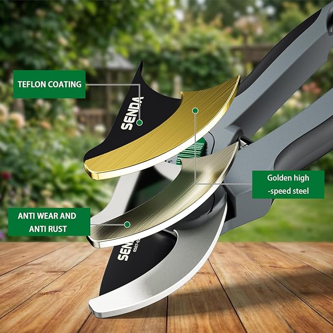 8" Bypass Pruning Shears, SK5 Steel Pruning Shears for Gardening, Garden Clippers with 2-Position Adjustable Jaw for Thick Branches, Landscaping