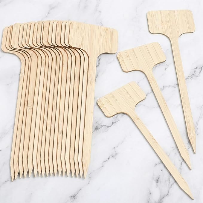 Thinp 20 Pcs T-Type Plant Labels, Bamboo Garden Labels Long Wooden T-Shape Plant Name Tags Garden Markers Sign-Plant Name Stakes for Seedling Vegetable Flowers Planting (6 X 18 cm)
