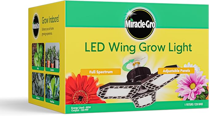 Miracle-Gro LED Wing Full Spectrum Grow Light for Indoor Plants, 80 W (800W Equivalent, Plant Lights for Indoor Greenhouse and Garage, E26 Base