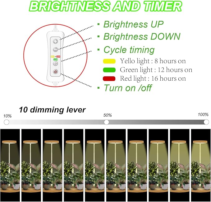 Plant Grow Light for Indoor Plant,Bamboo Mini LED Grow Light Garden,Height Adjustable,Automatic Timer with 8/12/16 Hours