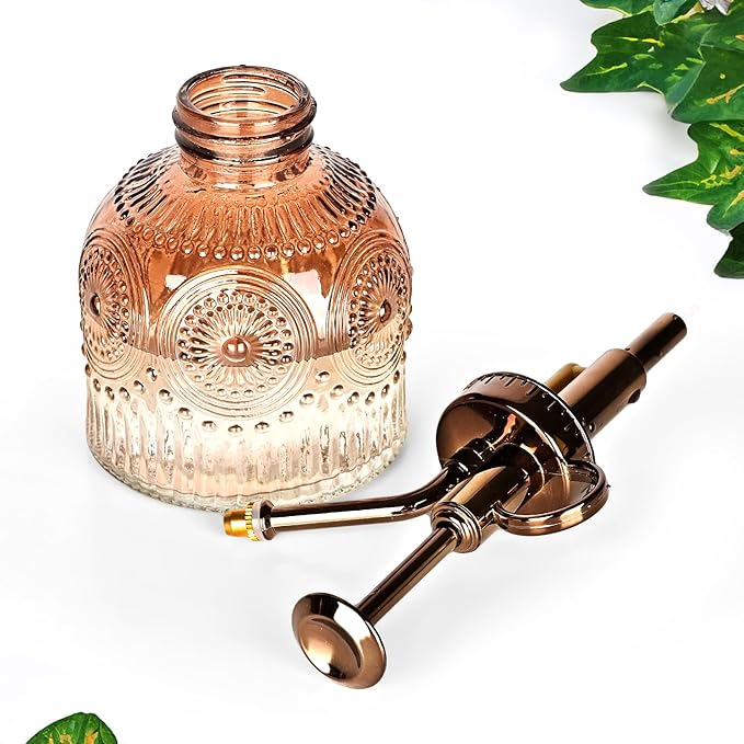 Glass Plant Mister Spray Bottle, 230ML Vintage Plant Spritzer, Succulent Watering Bottle Glass with Top Pump, Small Plants Sprayer Watering Can for Indoor Outdoor House(Brown White)