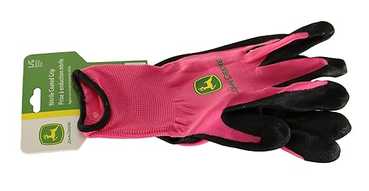 John Deere JD00021 Nitrile Foam Palm Dipped Gloves - Work Gloves for Women, Light-Duty Gloves with Elastic Wrist, Band Top Cuff, Black/Pink