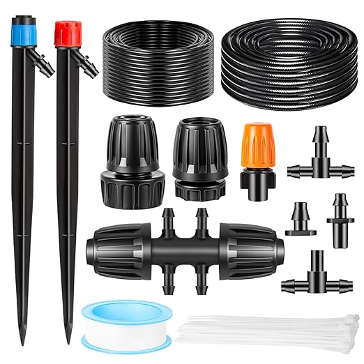 520FT Drip Irrigation System Kit, Automatic Drip Irrigation Kit with 1/2 inch Hose 1/4 inch Distribution Tubing and Accessories for Greenhouse, Yard, Lawn