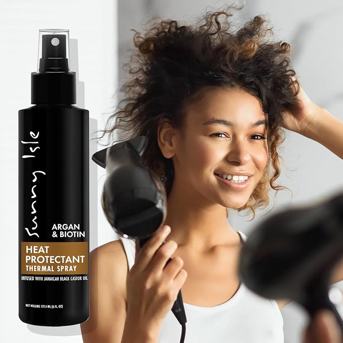 Sunny Isle Argan & Biotin Heat Protectant Spray - Infused With Jamaican Black Castor Oil - 6 oz