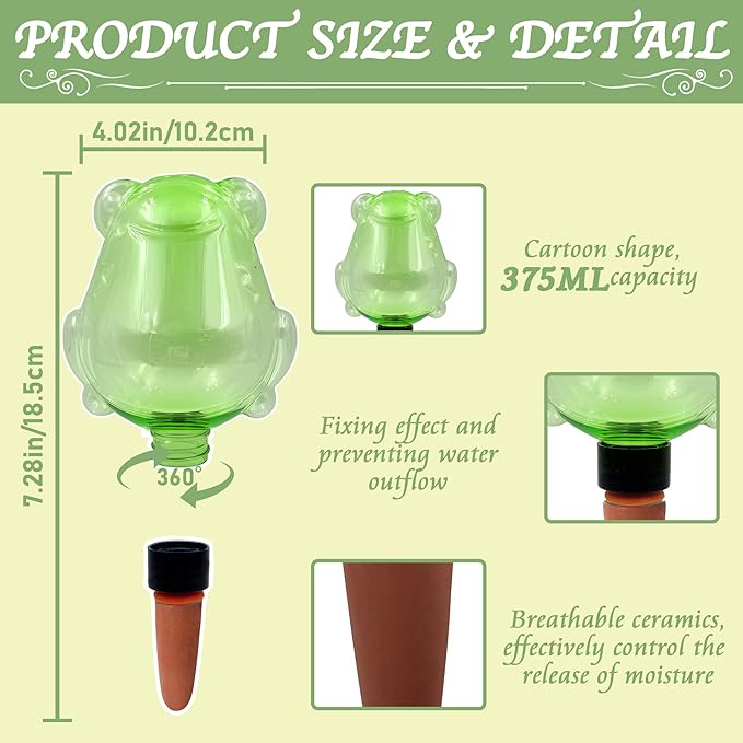 2 Pack Self Watering Spikes, Indoor Plant Watering Globes, Frog Shape Automatic Irrigation Spikes,Plant Watering Devices(Green)