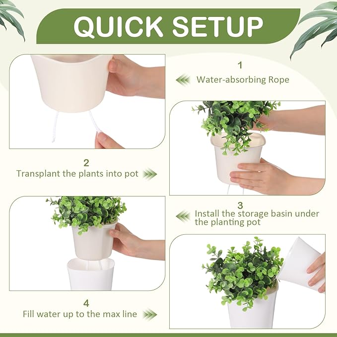 Ziliny 9 Pcs Self Watering Pots Plastic Plant 3 Sizes Flower Plant Pot with Inner White Flower Pots for Indoor House Plants Plastic Self Watering Pot for Herbs Flowers (Xs,S,M)