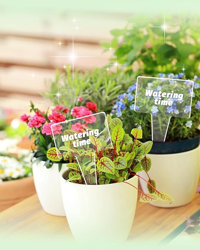 eZAKKA Acrylic Plant Labels, 12pcs Plant Tags Markers Around Hanging Garden Markers Labels Tree Tags Sticks for Seedlings Outdoor Garden Waterproof