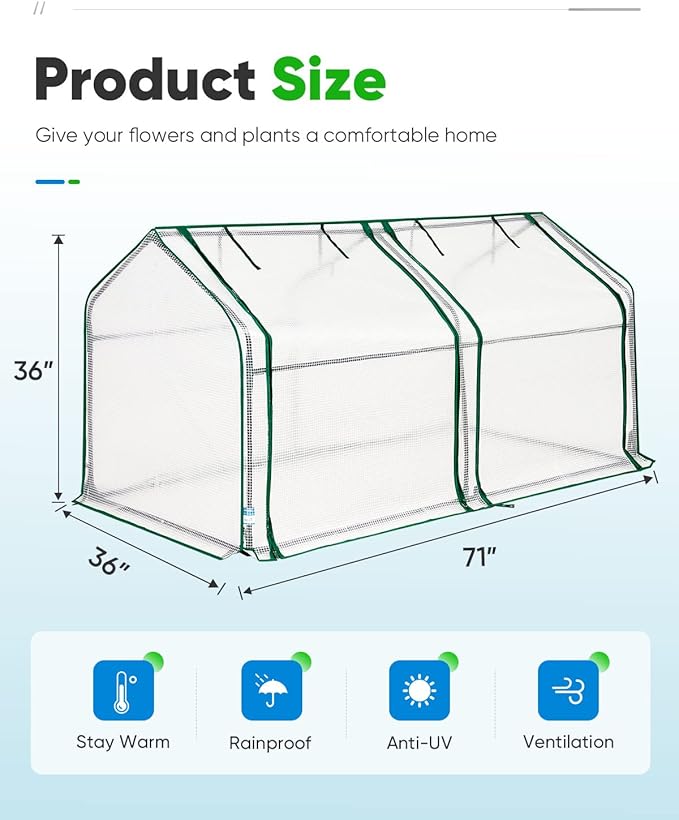 Quictent Mini Greenhouse, Portable Quick-Setup Small Tabletop Waterproof UV Protected PE Cover Shelter for Outdoors/Indoors W/ Raised Base for Garden Plant Seed Starting, 71"x36"x36", White