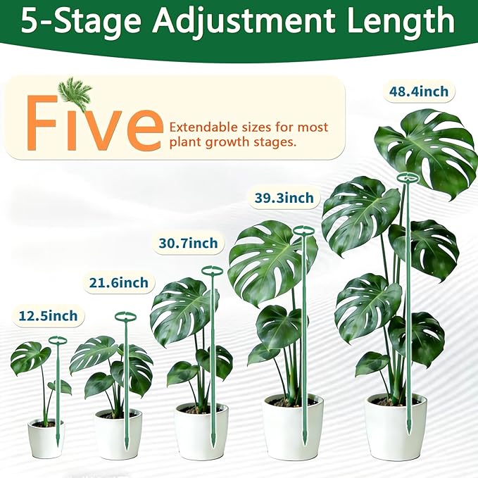 Telescoping Monstera Plant Support Stakes, 12.5IN to 48.4IN Adjustable Length, Extendable Plant Stakes for Indoor Plants, Premium Stainless Steel Material Plants Sticks for Orchids, Tomatoes- 3Pack