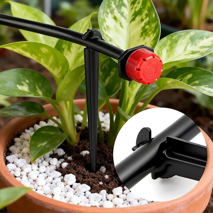 RedChili 210 Pack Irrigation Support Stakes for 1/4 Inch Drip Tubing, 1/4" Drip Tubing Hold Plastic Stakes Quarter Inch Drip Line Holder Fittings for Lawn Raised Bed Greenhouse Plant Watering System