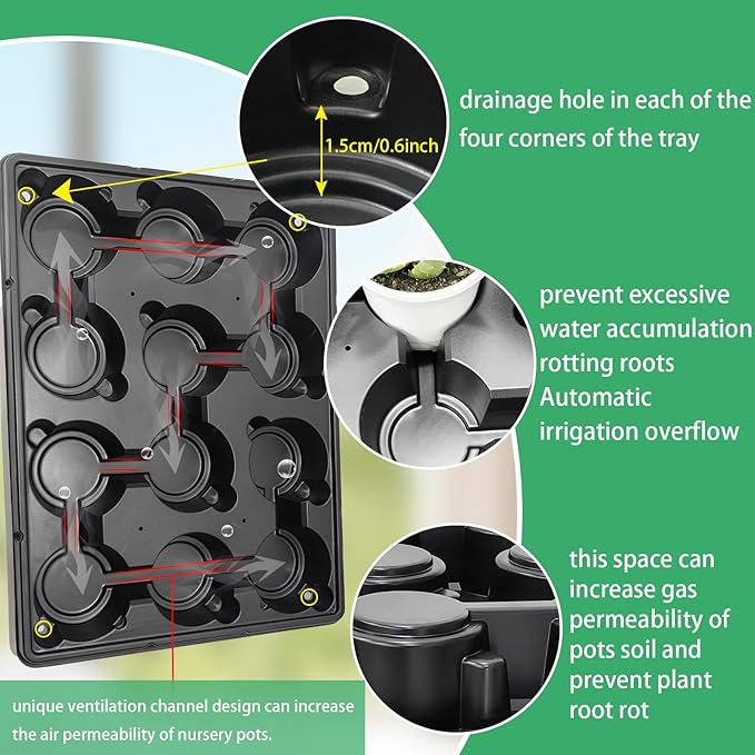RooTrimmer 12 Cell Round Nursery Trays Thickened Durable Seedling Pots Shuttle Carrying Trays for Holding 4 inch Pots (16.85" 12.6", 5-Pack)
