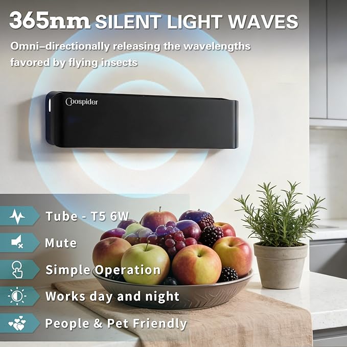 Fly Catcher Indoor,Fruit Fly Traps Indoors for Home,Wall Sconce Fly UV Light Trap for Capturing Flies,Moths, Gnats with 5 Sticky Glue Boards, Bug Catcher Indoor, Light Flying Insect Trap(1pack-Black)